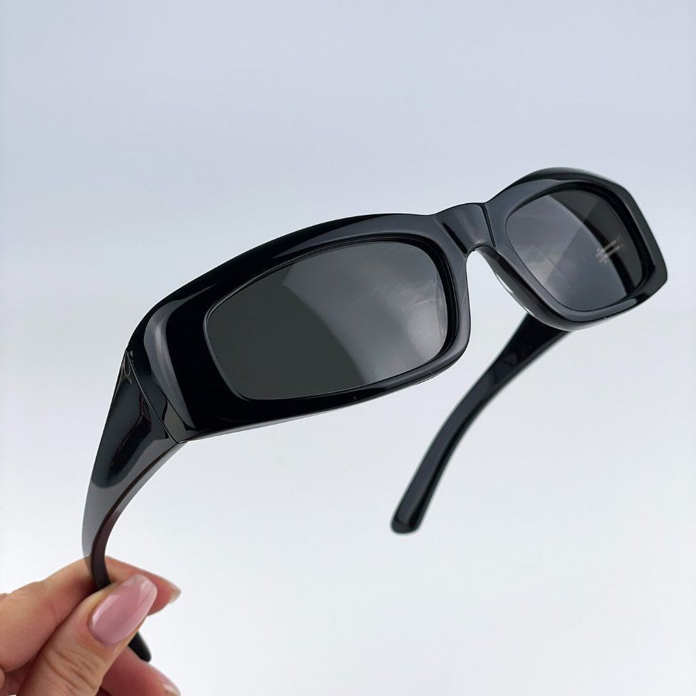 Balenciaga BB0266S 001 Sunglasses Black Grey Rectangle  Unisex - Picture 6 of 12